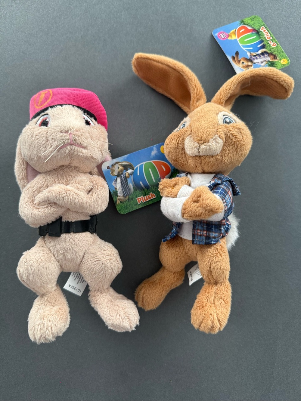 Hop Movie Plush Lot NWT E.B. Plaid & Fluffy Pink Beret Bunny Rabbit Funrise 6"